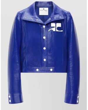 Courreges High Collar Silk Nylon Long Sleeve Jacket - Blue