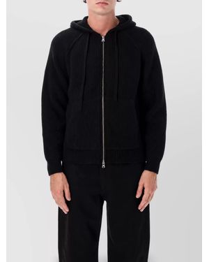 DUNST Wool Ribbed Hooded Cardigan - Black