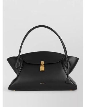 Balmain Shoulder Bag Structured Shape Top Handle - Black