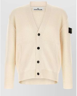Stone Island 5100010 Cardigan V Neck Ribbed Cuffs - Natural