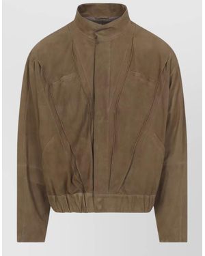 Giorgio Armani Jacket Elastic Hem Front Pockets High Collar - Brown