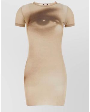 Jean Paul Gaultier Printed Mesh Mini Dress - Natural