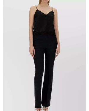 McQueen Lace Trim V-Neck Top With Spaghetti Straps - Black