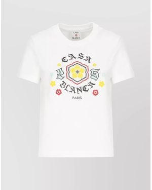 CASABLANCA Graphic Print Short Sleeve Cotton Top - White