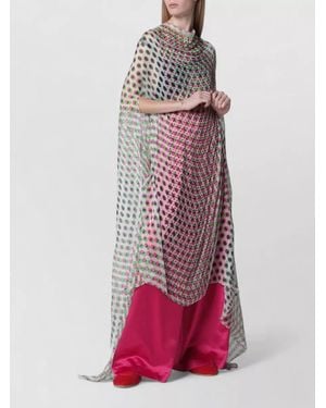 Dries Van Noten Dress Draped Neckline Sheer Overlay Embellishments - Pink