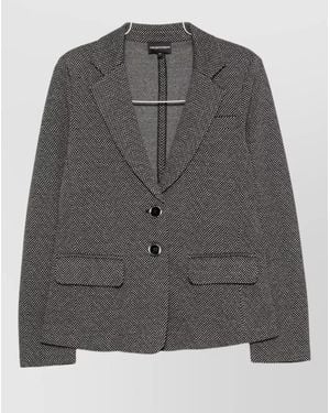 Emporio Armani Cotton Single Breasted Jacket Houndstooth Lapels Pockets - Grey
