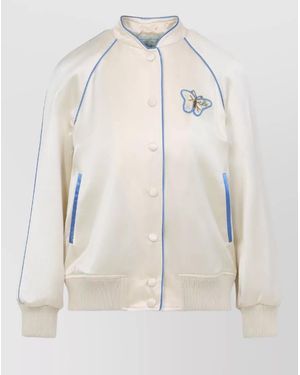 Valentino Butterfly Pearl Detail Stand Collar Jacket - Natural