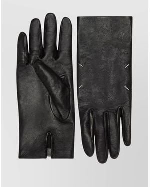 Maison Margiela Lambskin Leather Gloves Featuring Stitch Detail - Black