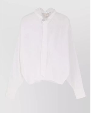 Alysi Cotton Shirt Tie Neck Sheer Design - White
