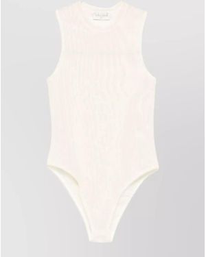 forte_forte Tulle Bodysuit Ribbed Texture Round Neckline - White