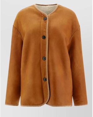 Giovi Shearling Jacket Reversible Round Neck Trim - Brown