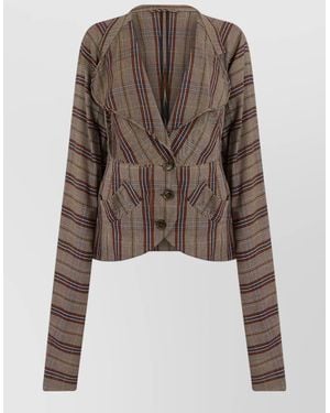 Vivienne Westwood Checked Short V-Neck Blazer - Brown