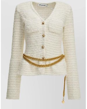 Self-Portrait Textured-Knit Cardigan - White