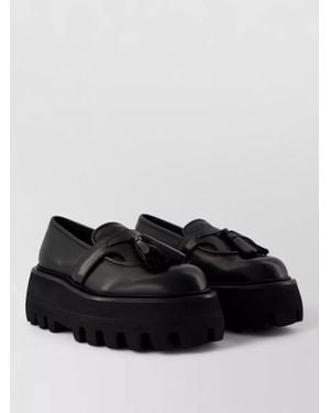 McQueen Leather Loafers Tassel Almond Toe - Black
