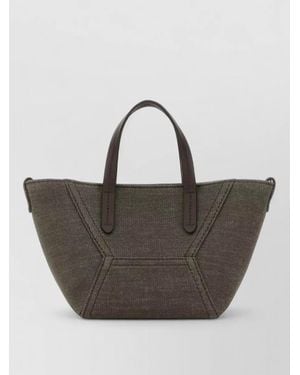 Brunello Cucinelli Fabric Shoulder Bag Contrast Stitching Top Handles - Grey