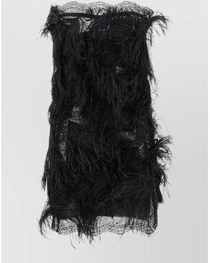 The Attico Strapless Lace Feather Bodycon Dress - Black