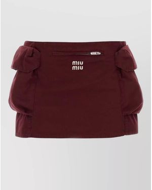 Miu Miu Cotton Mini Skirt Bow Detail Zip Pocket - Red