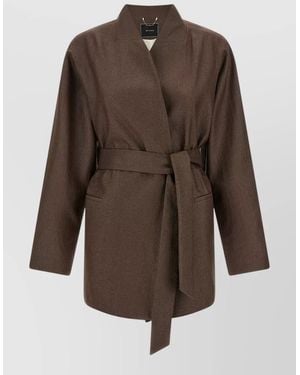Kiton Linen Blazer Belted Wrap Waist Design - Brown