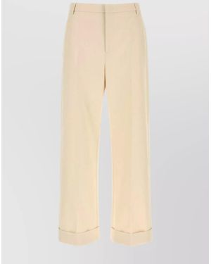 Valentino Garavani Cotton Pants With Cuffed Hem And Pockets - Natural