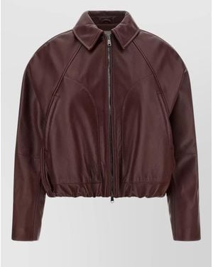 Brunello Cucinelli Nappa Leather Cropped Jacket Shirt Collar - Brown