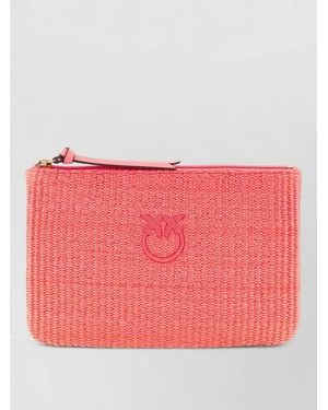 Pinko Raffia Clutch Bag Woven Texture Strap - Pink