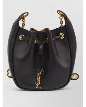 Saint Laurent Calfskin Leather Bucket Chain Shoulder Bag - Black