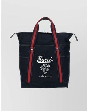 Gucci Spacious Shopping Tote Featuring Emblem - Blue