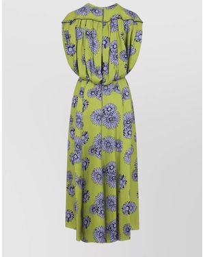 Lanvin Silk Floral-Print Draped Asymmetric Midi Dress - Green