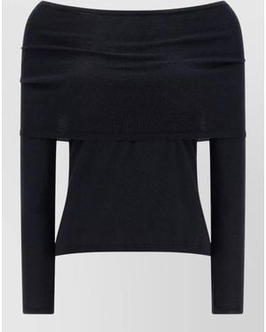 Max Mara Cashmere Off Shoulder Fitted Knit Top - Blue