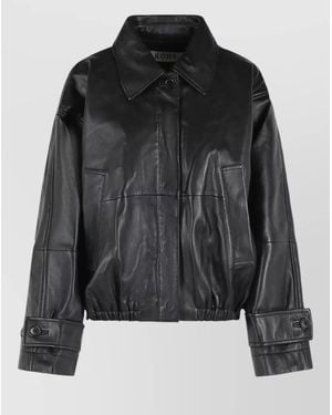 Rohe Leather Jacket Collared Neck Elasticated Hem - Black