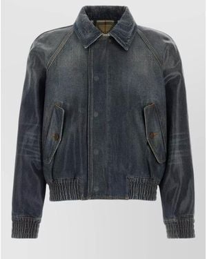 Burberry Denim Jacket Elastic Cuffs Hem Pockets - Gray