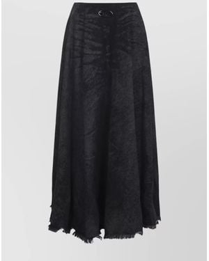 DIESEL Denim Frayed Maxi A-Line Skirt - Black