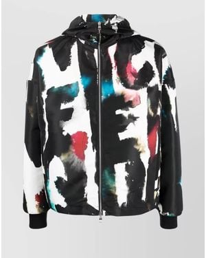McQueen Graffiti-Print Hooded Windbreaker Jacket - Black