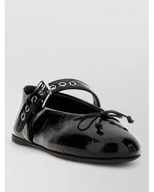 Miu Miu Patent Leather Buckled Bow Ballerina Flats - Black