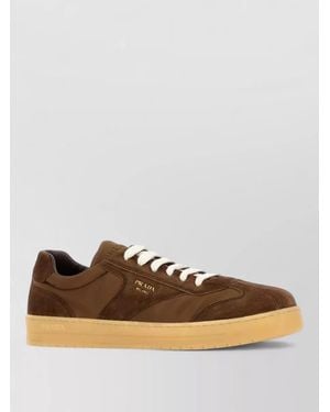 Prada Suede Renylon Trainers Round Toe Design - Brown