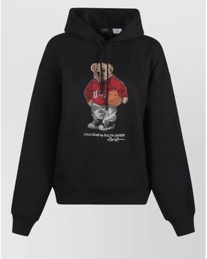 Ralph Lauren Hooded Long Sleeve Embroidered Knit Sweatshirt - Black