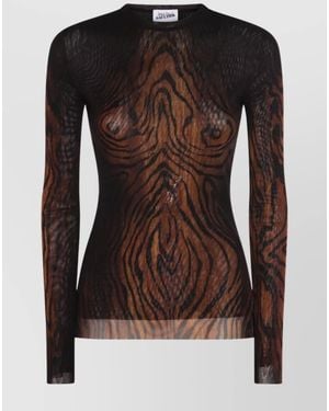 Jean Paul Gaultier Mesh Wood Print Long-Sleeve T-Shirt - Black