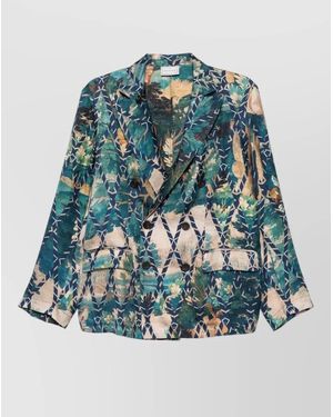 Pierre Louis Mascia Silk Double-Breasted Printed Blazer - Blue
