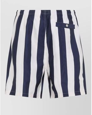 Ami Paris Long Striped Swim Shorts Back Pocket - Blue