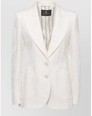 Etro Paisley Embroidery Single Breasted Cotton Blazer - White