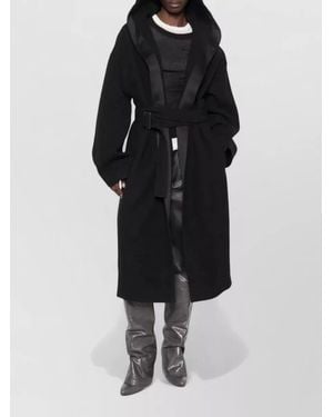 Rick Owens Virgin Wool Hooded Belted Oversized Coat - Black