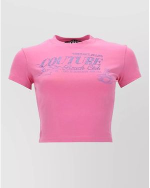 Versace Jeans Couture Cropped Graphic Logo Crew Neck Top - Pink
