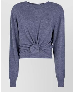 Magda Butrym Knit Crop Top Long Sleeves Knotted Design - Blue