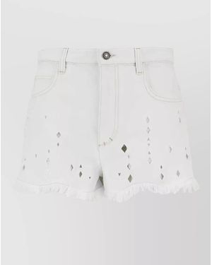 Isabel Marant Denim Shorts Cutout Frayed Hem Five Pocket - White