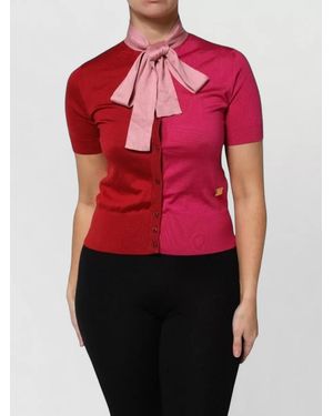 Dolce & Gabbana Short Sleeves Ascot Collar Top Buttons - Red