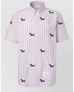Thom Browne Straight Fit Cotton Shirt Stripe Hector - Multicolour