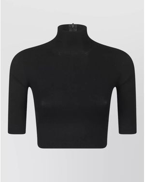 Max Mara Cropped Top High Neckline Ribbed Texture - Black
