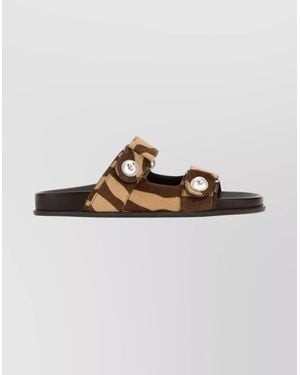Jimmy Choo Animal Print Flat Open Toe Sandals With Metal - Multicolor