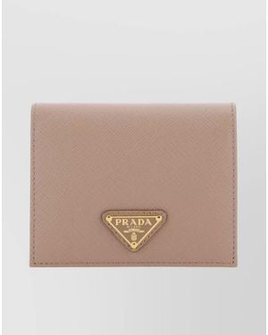 Prada Textured Finish Aged Leather Wallet - Natural