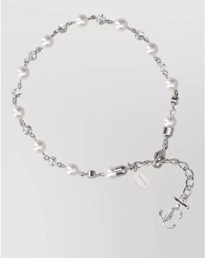 Jimmy Choo Pearl Accents Bracelet Chain Link Design - White